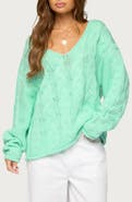 EDIKTED Inga Oversized Cable Knit V-Neck Sweater