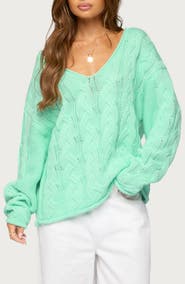 EDIKTED Inga Oversized Cable Knit V-Neck Sweater