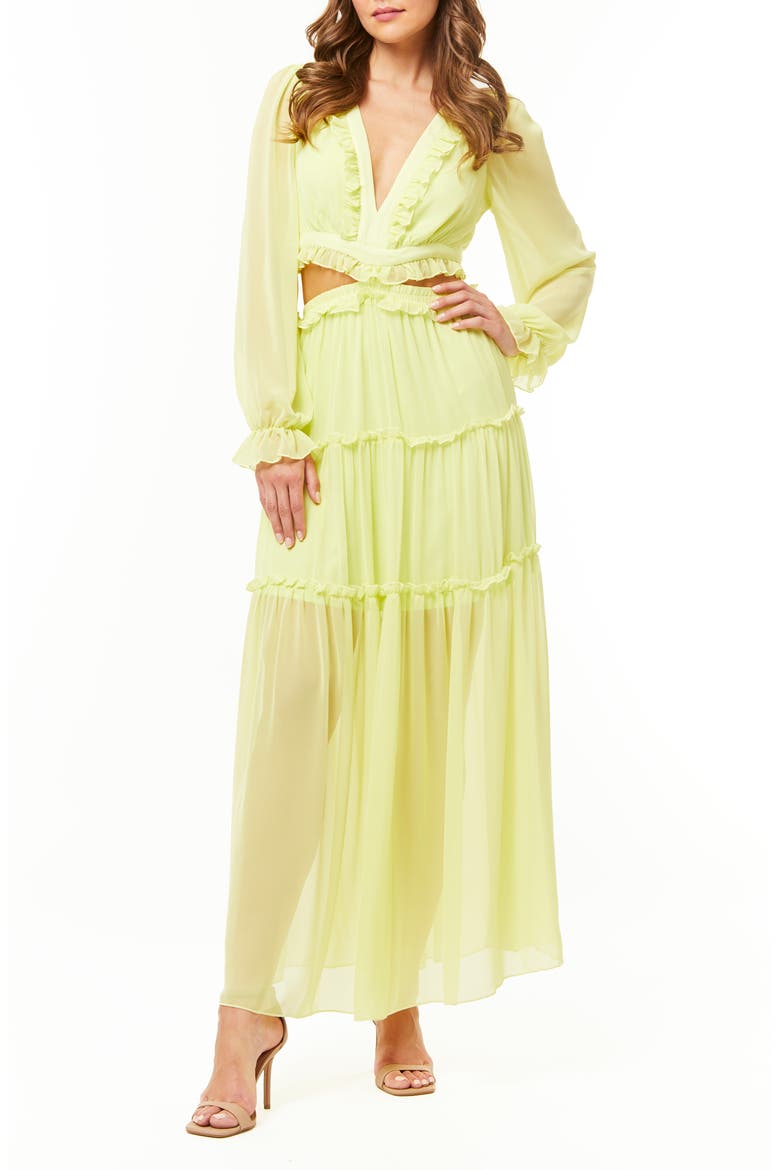 France Long Sleeve Chiffon Maxi Dress, Main, color, WILD LIME SHERBET