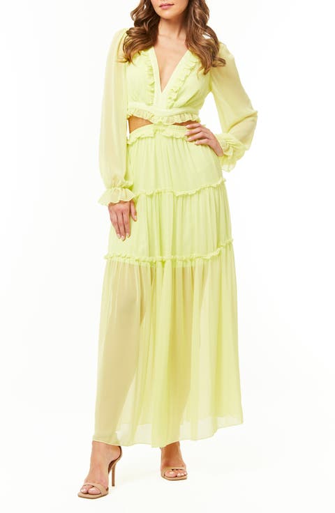France Long Sleeve Chiffon Maxi Dress
