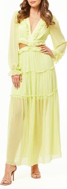 BY DESIGN France Long Sleeve Chiffon Maxi Dress