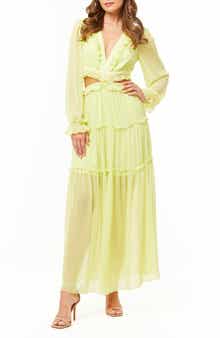 BY DESIGN France Long Sleeve Chiffon Maxi Dress