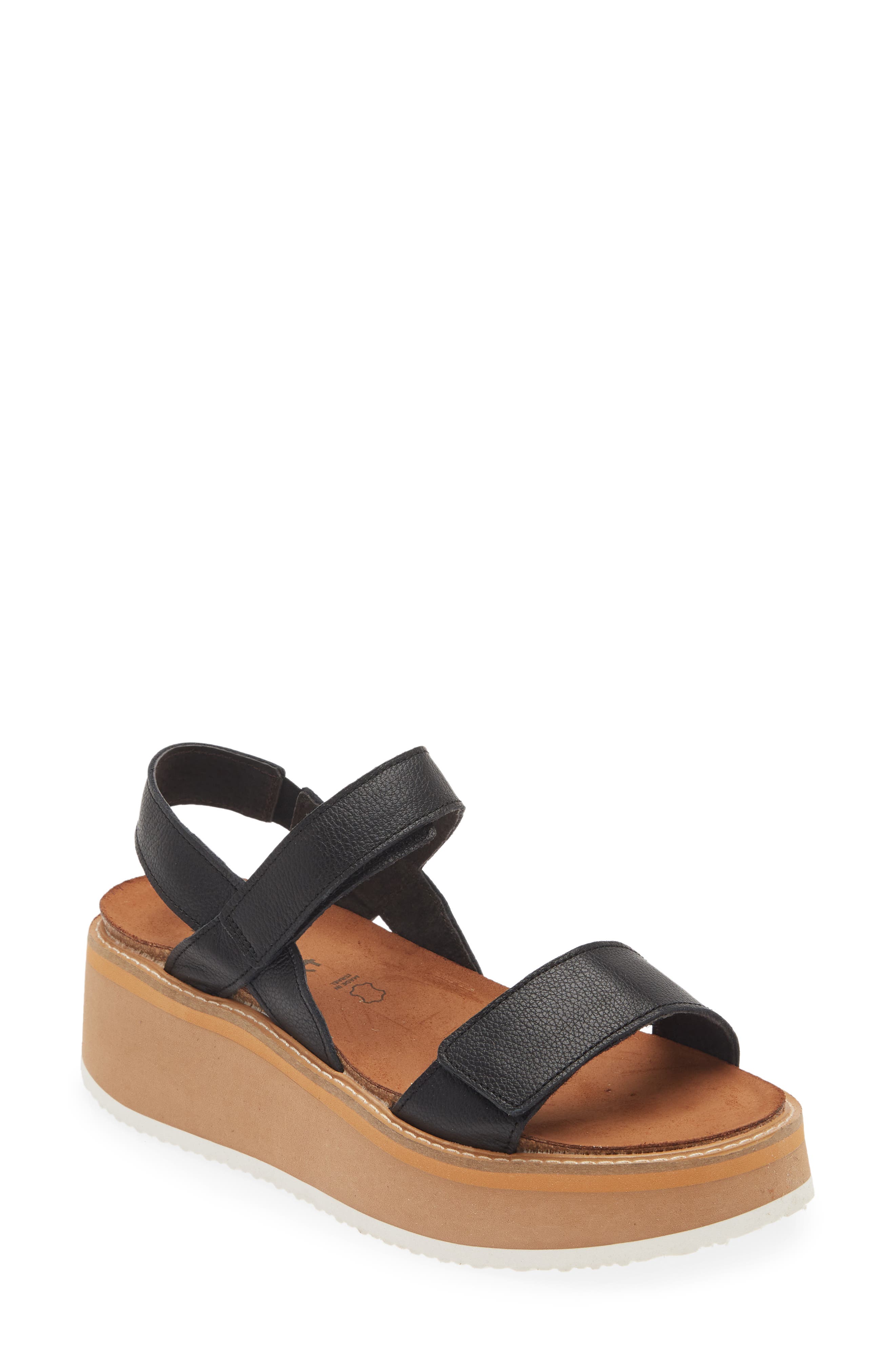 Naot Meringue Wedge Sandal, Main, color, Soft Black Leather