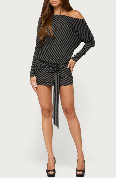 Maely Off-the-Shoulder Striped Minidress