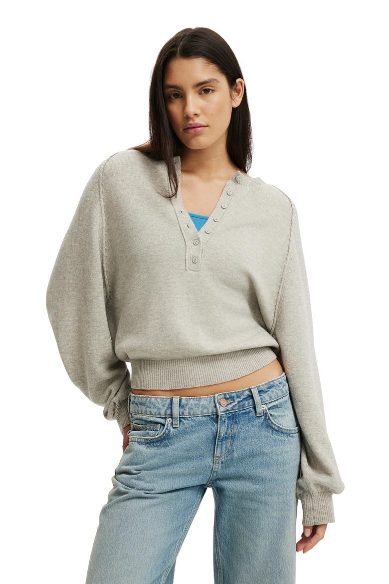 Women's Everfine Oversized Henley Knit, Main, color, Grey Marle