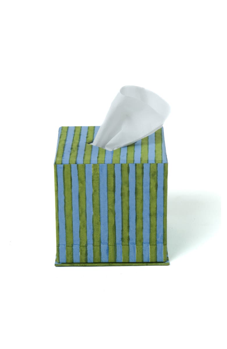 Inner Child Blockprint Tissue Box Cover, Main, color, Green And Blue Stripes
