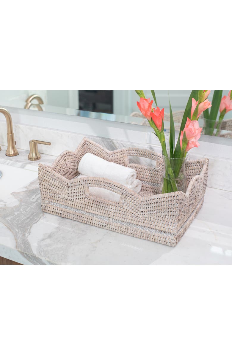 Artifacts Trading Company<sup>™</sup> Artifacts Rattan Rectangular Scalloped Shelf Basket, Alternate, color, White Wash