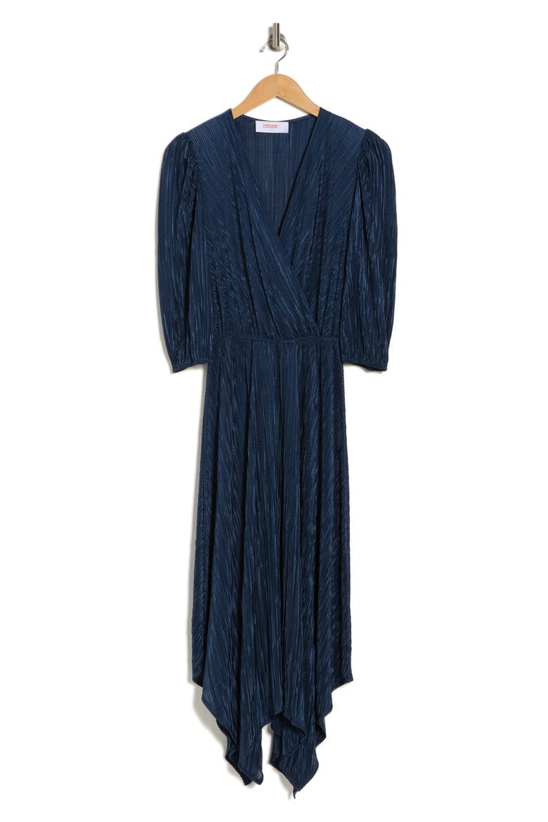 Plissé Handkerchief Dress, Alternate, color, NAVY