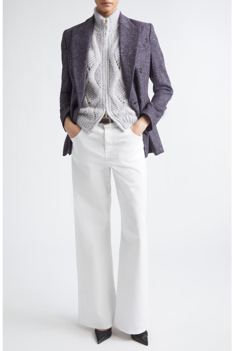 Double Breasted Sequin Detail Alpaca Blend Blazer, Alternate, color, 177 AMETHYST