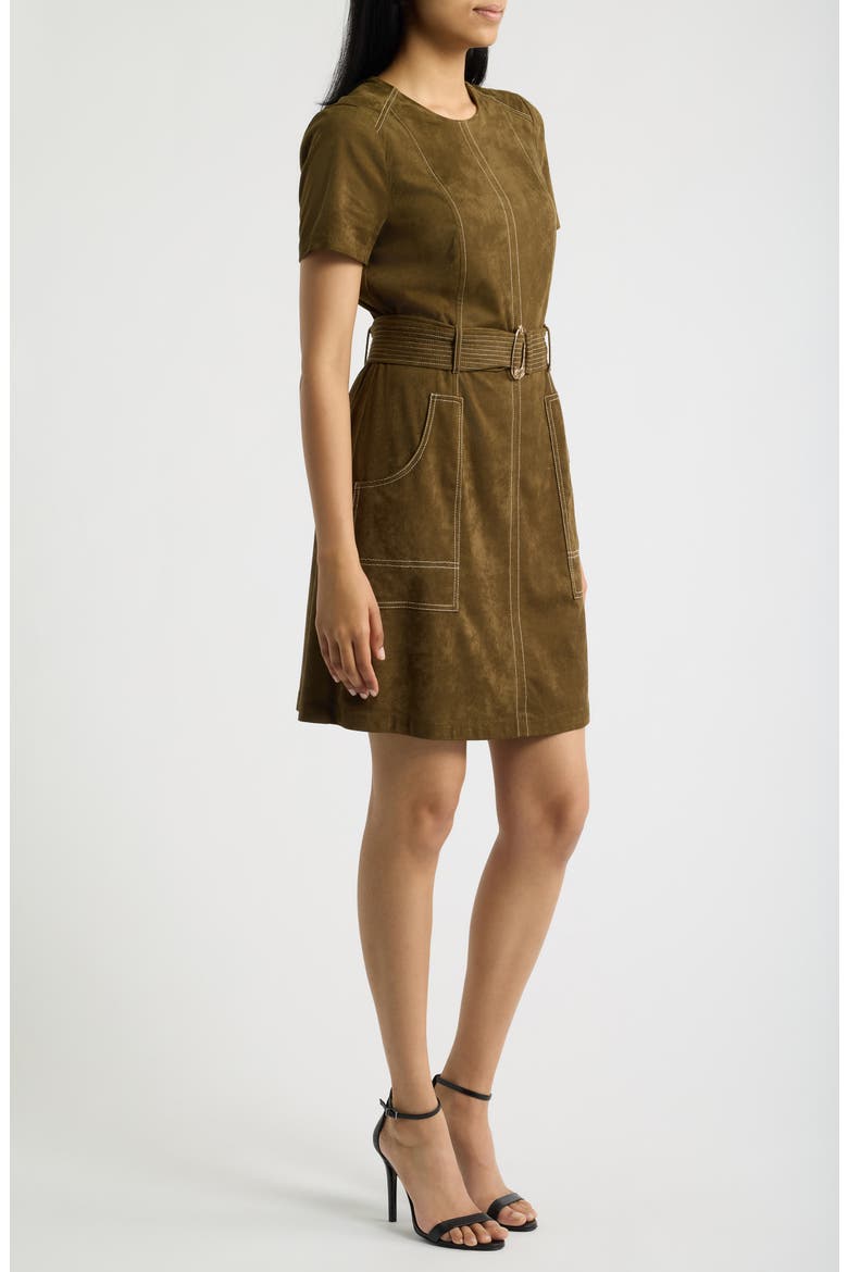 Topstitch Detail Faux Suede Dress, Alternate, color, ARTICHOKE