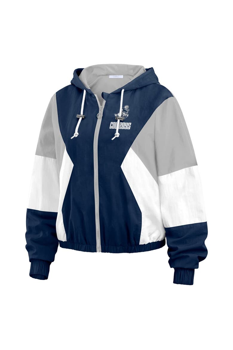 Women's WEAR by Erin Andrews Navy Dallas Cowboys Plus Size Color Block Full-Zip Windbreaker Jacket, Alternate, color, Navy