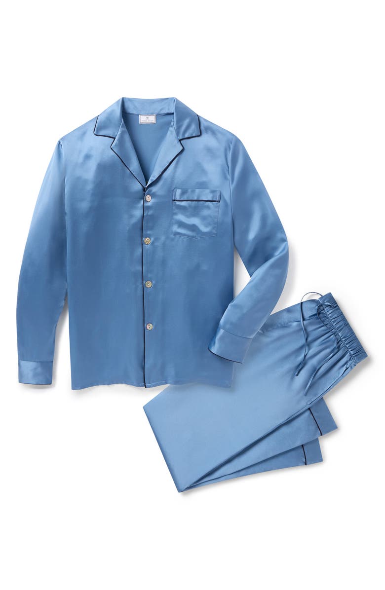 Petite Plume Solid Silk Pajamas, Main, color, Blue