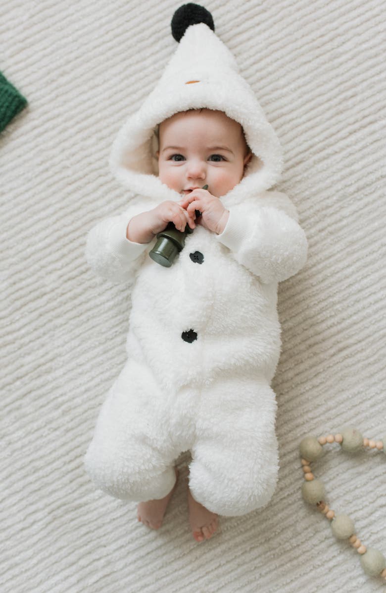 Petit Lem Snow Cute Snowman Fleece Hooded Romper, Alternate, color,