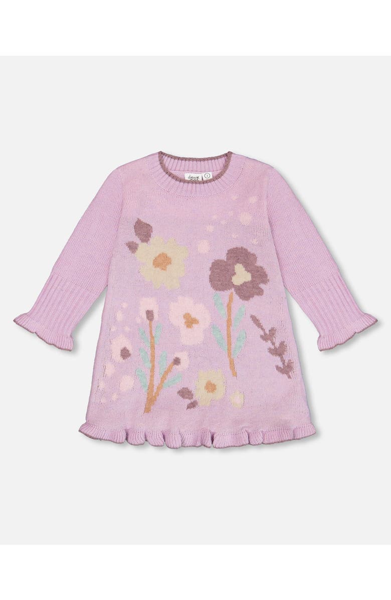 Deux par Deux Baby Girl's Knitted Dress With Flowers Lilac, Main, color, 