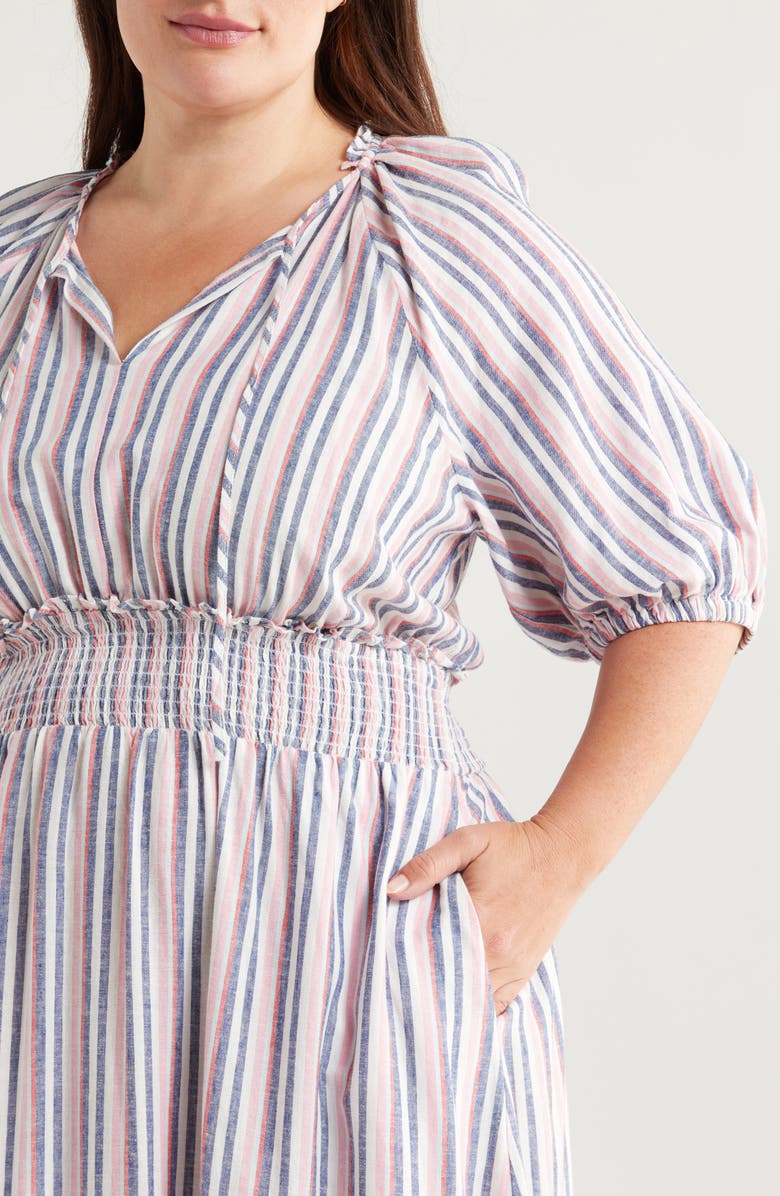 Caslon<sup>®</sup> Smocked Waist Ruffle Hem Maxi Dress, Alternate, color, Ivory- Blue Pink Poppy Stripe