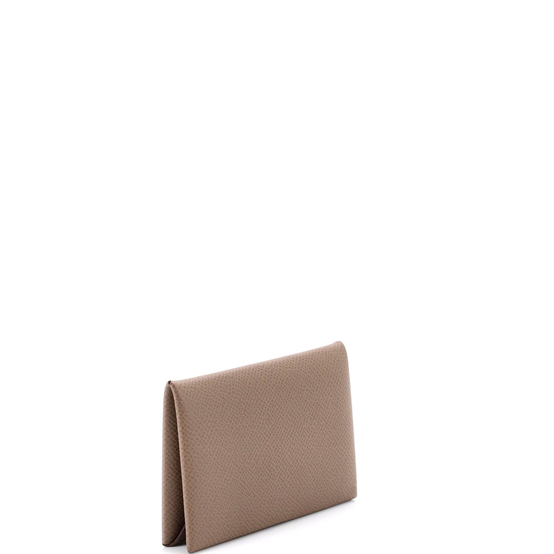 Pre-Owned Hermes Calvi Duo Card Holder Epsom, Alternate, color, Etoupe