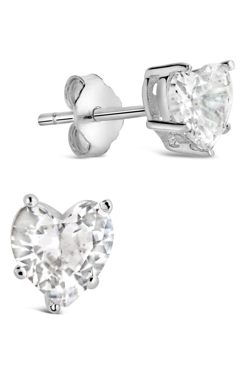 Sterling Forever Cubic Zirconia Heart Stud Earrings, Alternate, color, Silver
