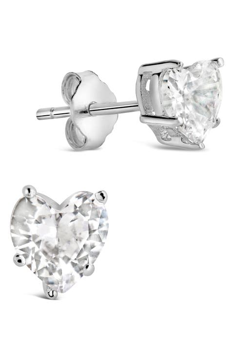 Cubic Zirconia Heart Stud Earrings