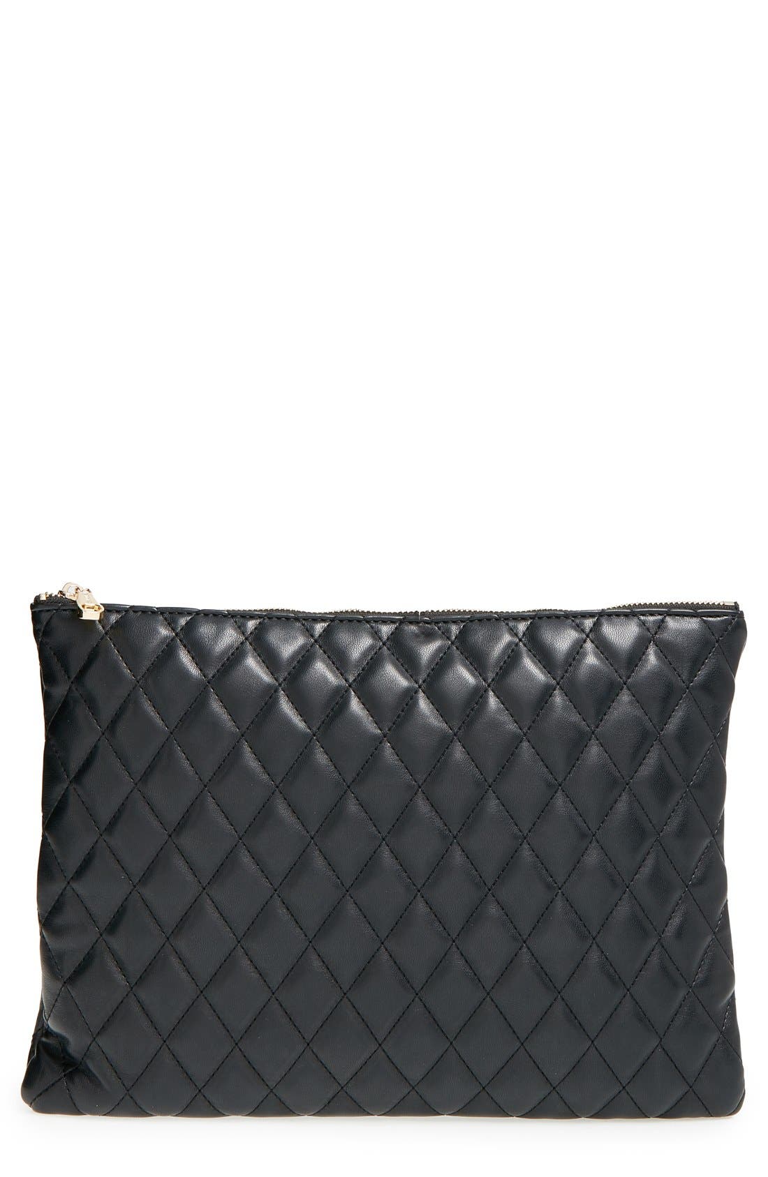 'Modern' Quilted Oversize Clutch, Main, color, BLACK