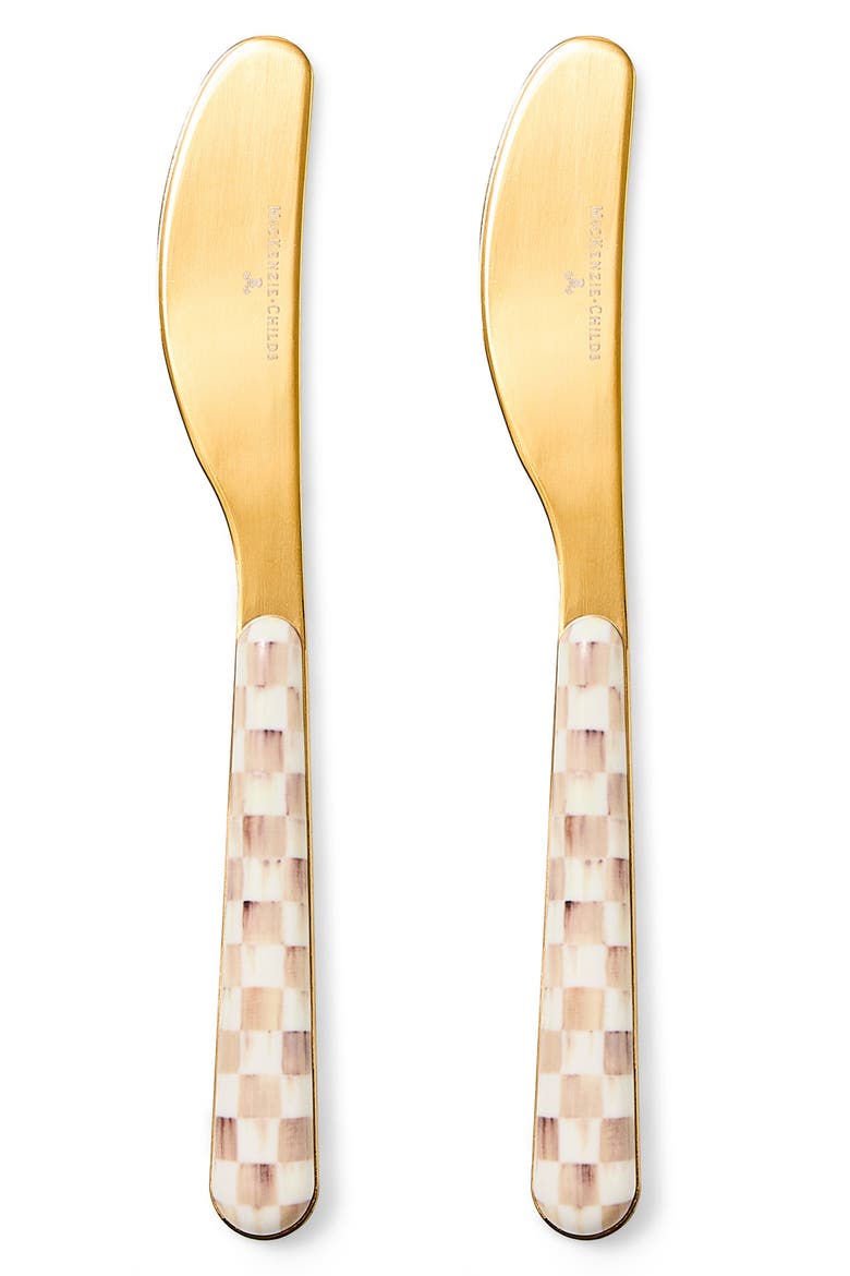 Set of 4 Mocha Check Bistro Spreaders, Main, color, MOCHA