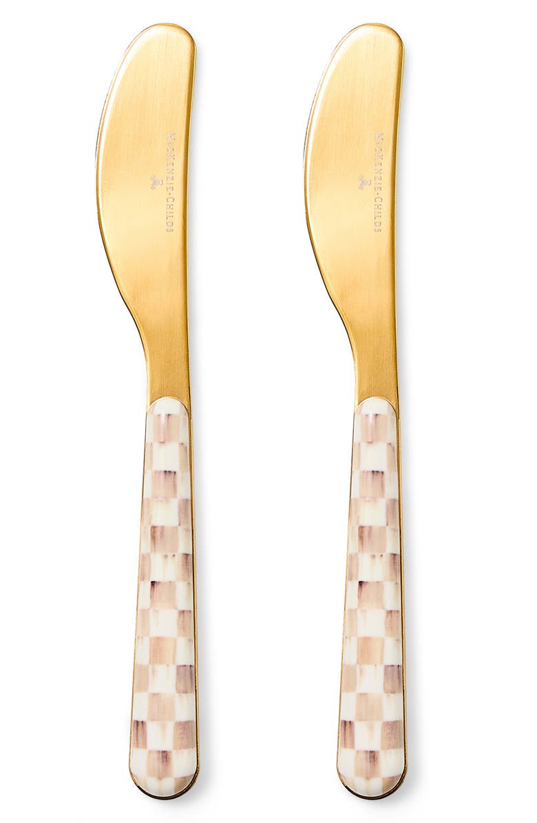 MACKENZIE CHILDS Set of 4 Mocha Check Bistro Spreaders, Main, color, Mocha