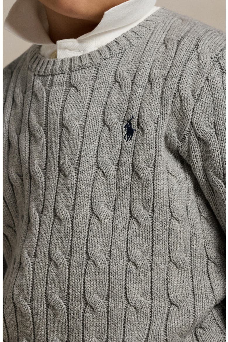 Kids' Cotton Cable Knit Crewneck Sweater, Alternate, color, ANDOVER HEATHER