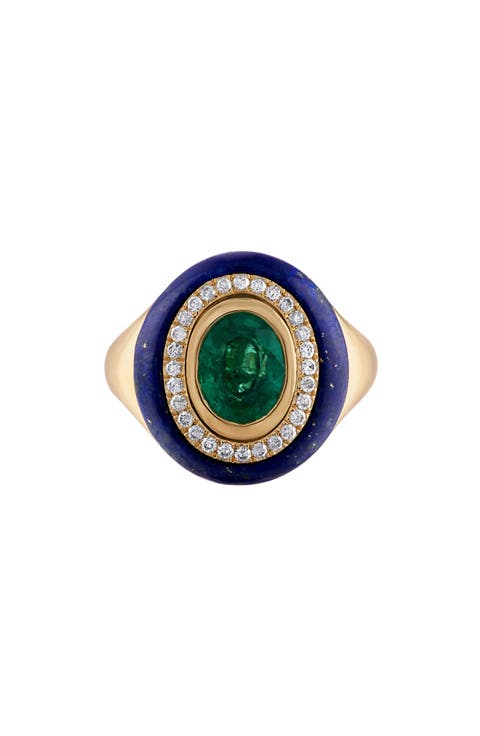Wisdom 14k Gold Emerald and Lapis Ring