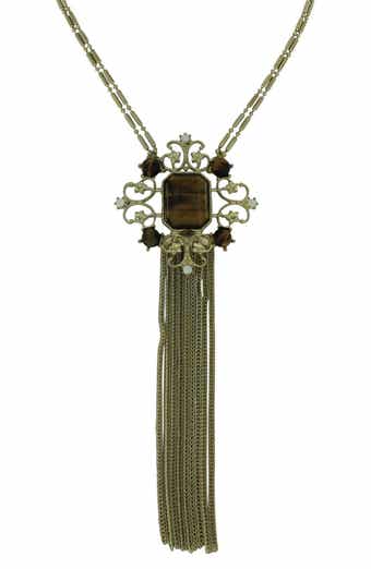 Double Strand Marled Stone Tassel Necklace