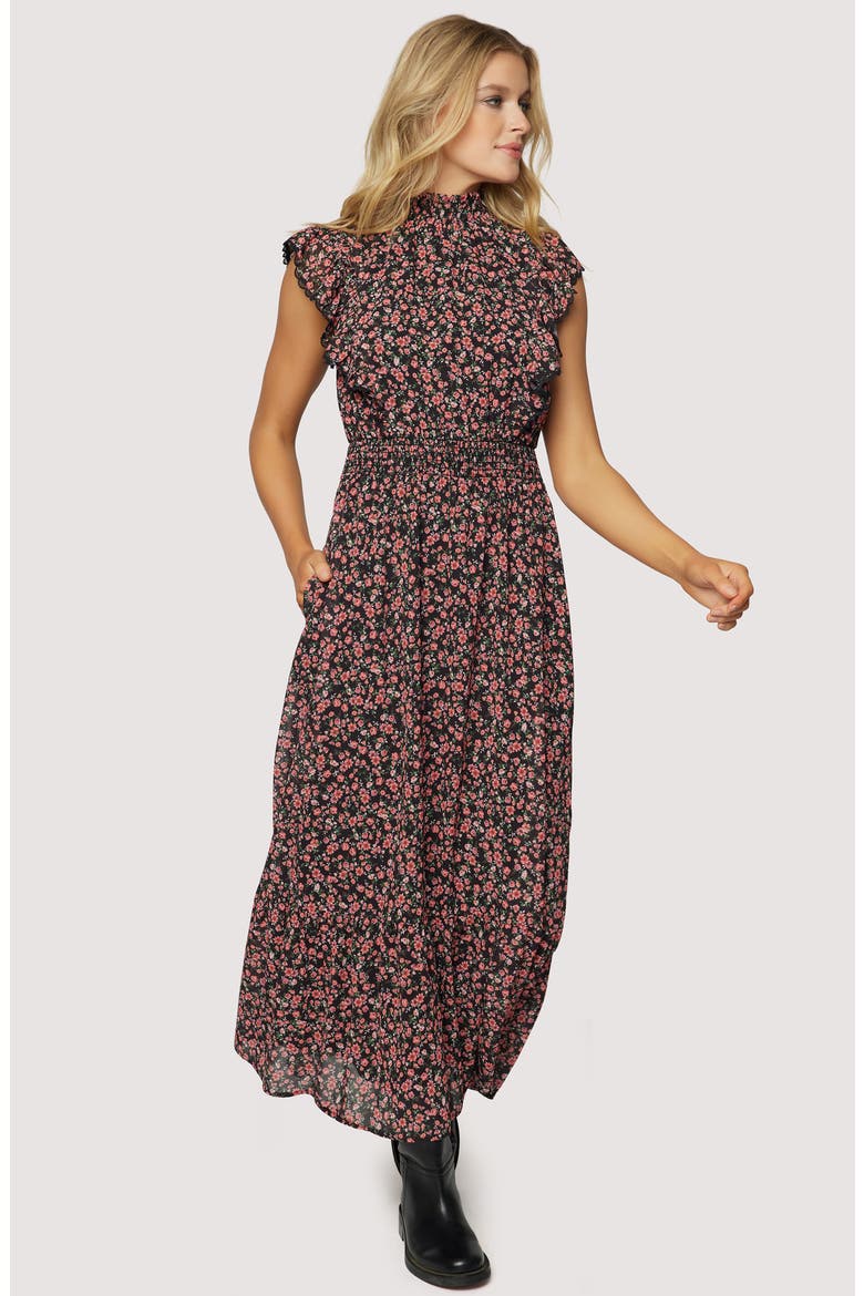 Rose Garden Smocked Waist Maxi Dress, Alternate, color, BLACK PINK FLORAL