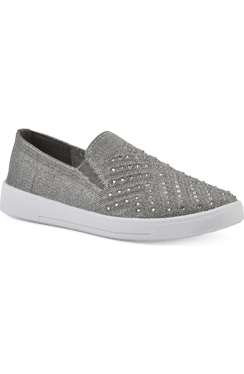 White Mountain Footwear Upbring Rhinestone Slip-On, Main, color, Silver/ Fabric