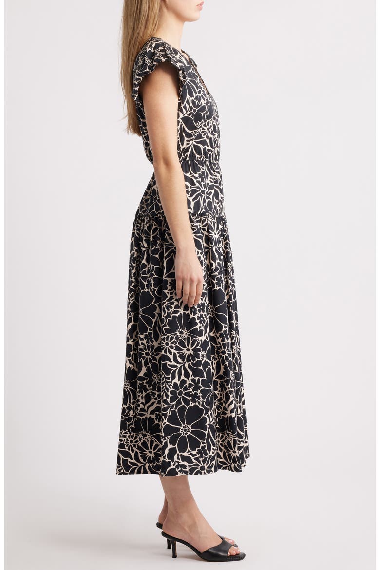 Floral Cotton Blend Dress, Alternate, color, BLACK OFF WHITE