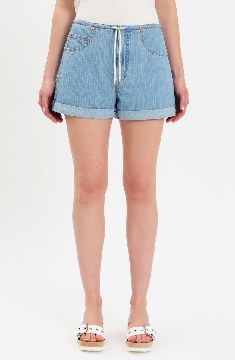 DAZE Maddie Stripe Tie Waist Denim Shorts, Main, color, Whimsy