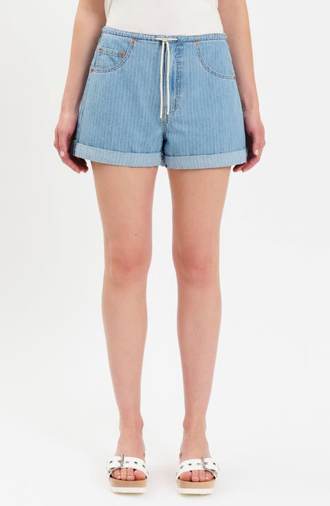 Maddie Stripe Tie Waist Denim Shorts (Whimsy)