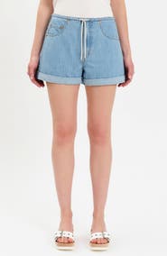 DAZE Maddie Stripe Tie Waist Denim Shorts
