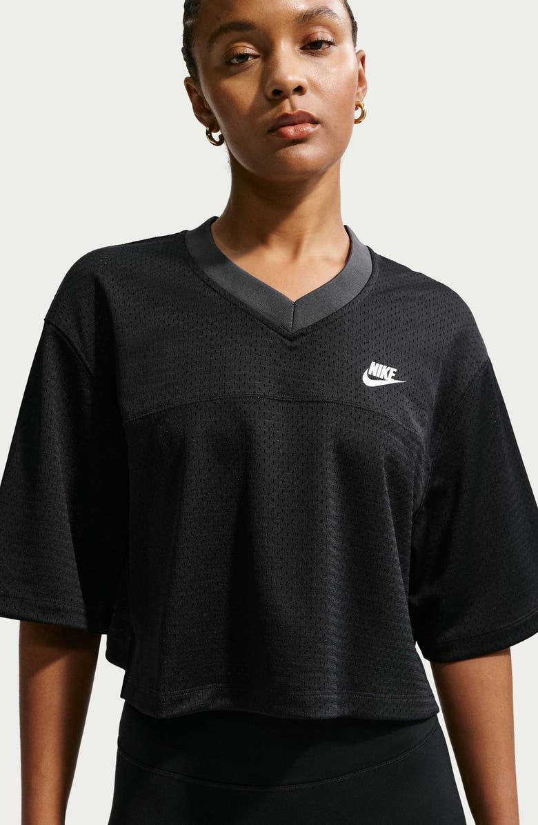 Nike Oversize Heritage Crop Mesh Jersey, Alternate, color, Black/ Anthracite/ Sail