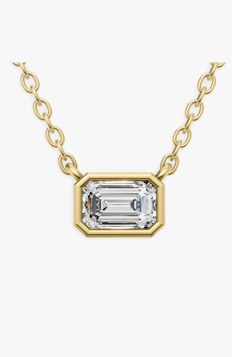 14K Gold 0.75 ct Lab-Grown Emerald Cut Bezel Pendant