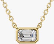 SEREIA OFFICIAL 14K Gold 0.75 ct Lab-Grown Emerald Cut Bezel Pendant