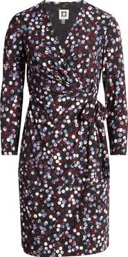 Anne Klein Print Long Sleeve Knit Wrap Dress