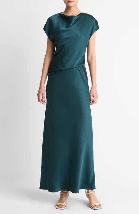 Vince Draped Cowl Neck Cap Sleeve Midi Dress