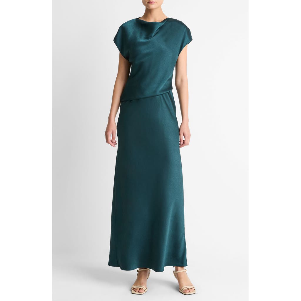 Vince Draped Cowl Neck Cap Sleeve Midi Dress In Green