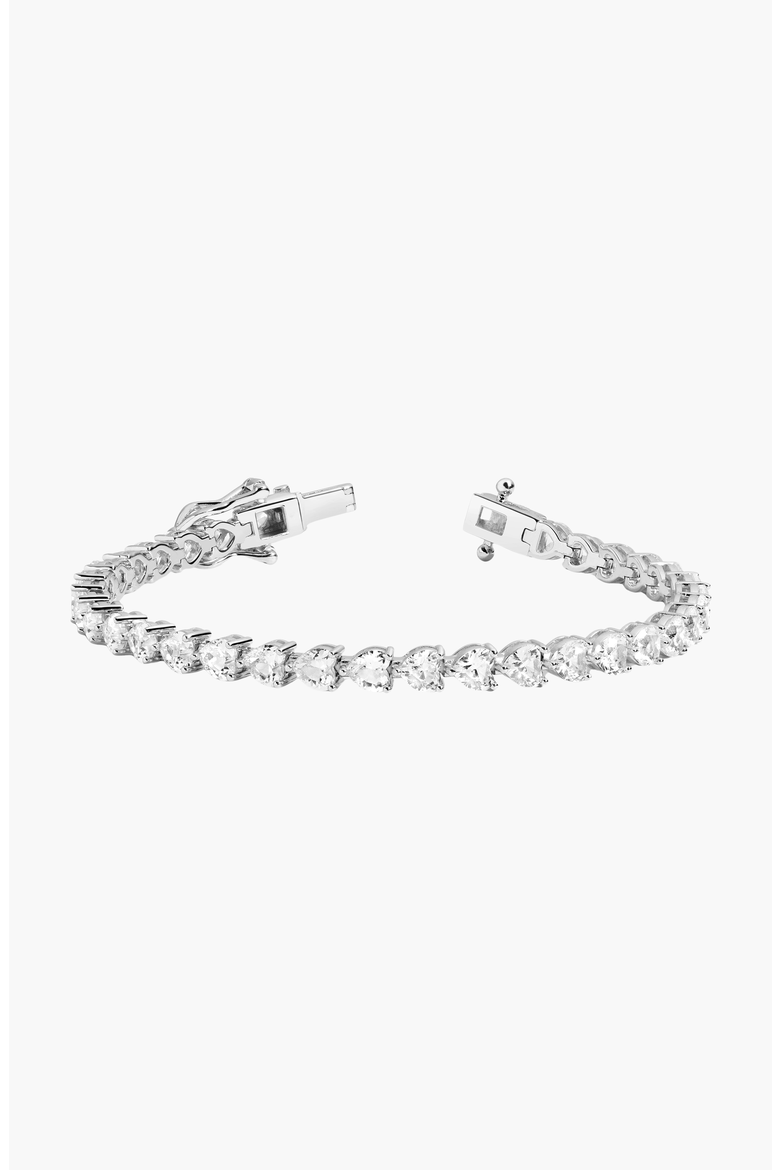 Lab Grown White Sapphire Heart Tennis Bracelet, Main, color, White Gold Vermeil