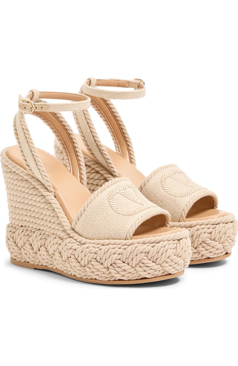 Valentino Garavani VLOGO Torchon Flat Espadrille Wedge Sandal, Main, color, Beige
