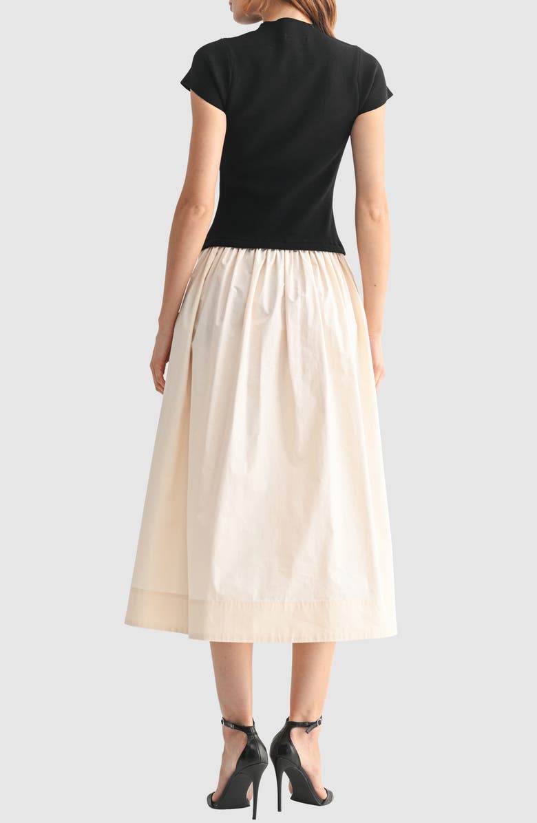 Mila Mae Cap Sleeve Mixed Media Dress, Alternate, color, Black Cream