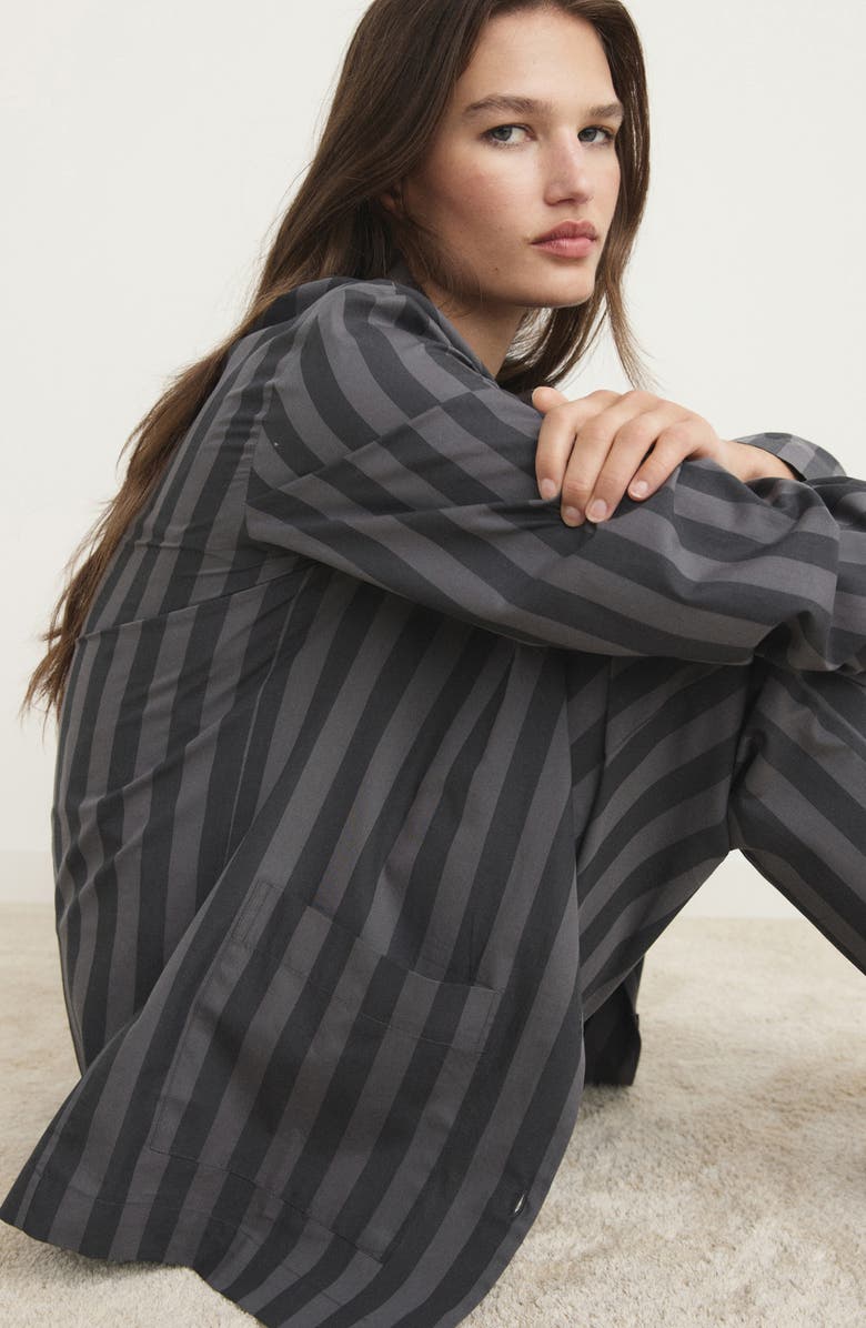 MANGO Stripe Cotton Pajama Top, Alternate, color, Grey