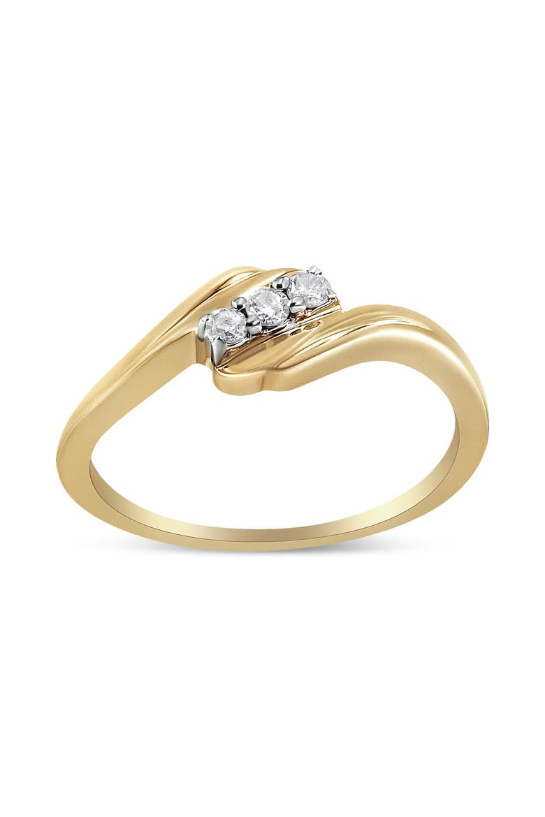 10K Yellow Gold over Silver 1/10 Cttw Diamond Three-Stone Bypass Ring, Main, color, Yellow Gold over Silver
