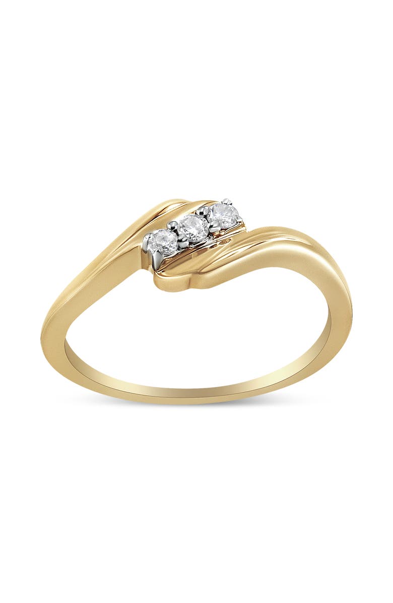 Haus of Brilliance 10K Yellow Gold over Silver 1/10 Cttw Diamond Three-Stone Bypass Ring, Main, color, Yellow Gold Over Silver