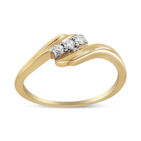 10K Yellow Gold over Silver 1/10 Cttw Diamond Three-Stone Bypass Ring