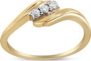 Haus of Brilliance 10K Yellow Gold over Silver 1/10 Cttw Diamond Three-Stone Bypass Ring