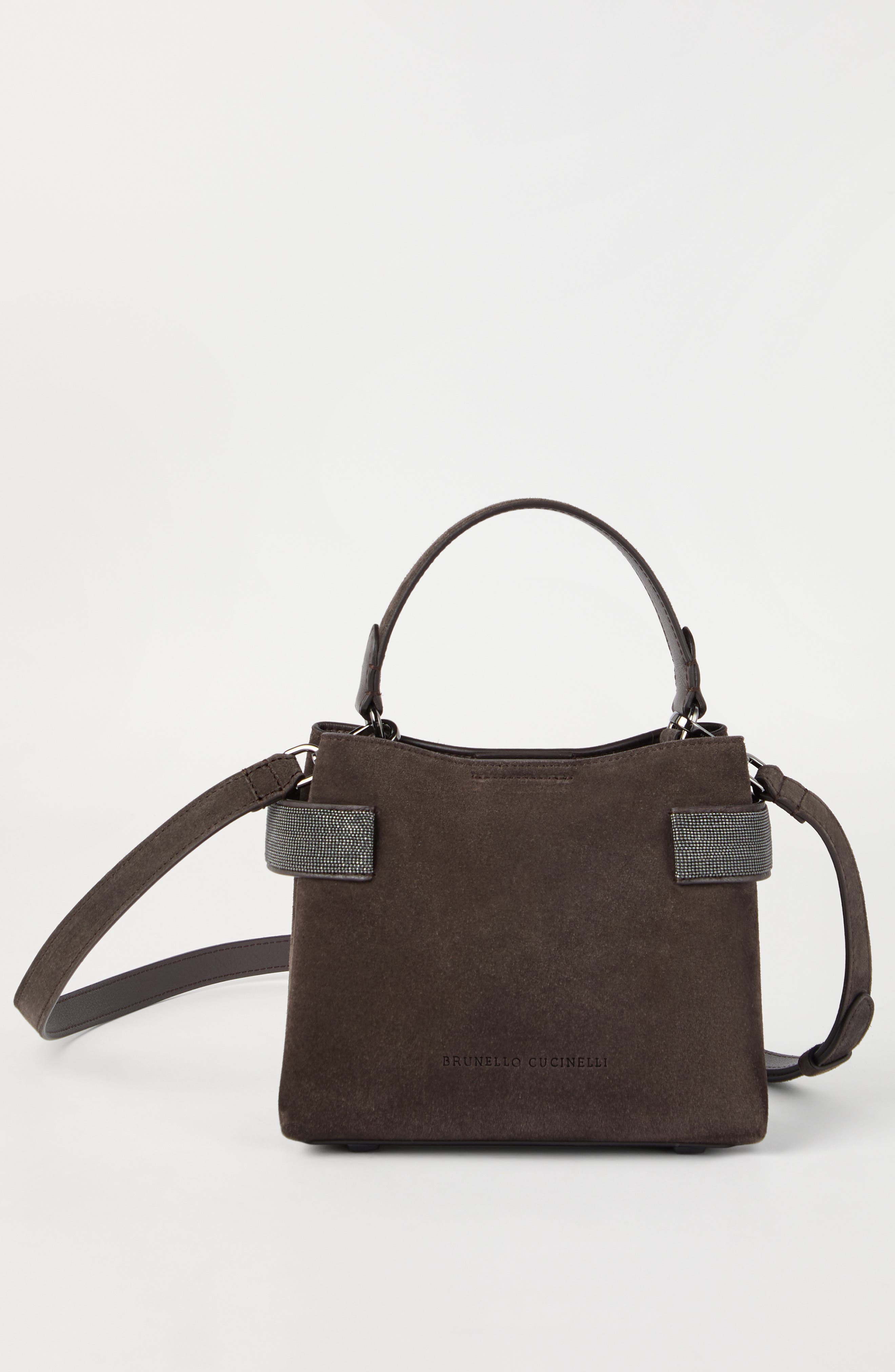 Brunello Cucinelli Small Top-Handle Essence bag, Alternate, color, Pine Cone Brown