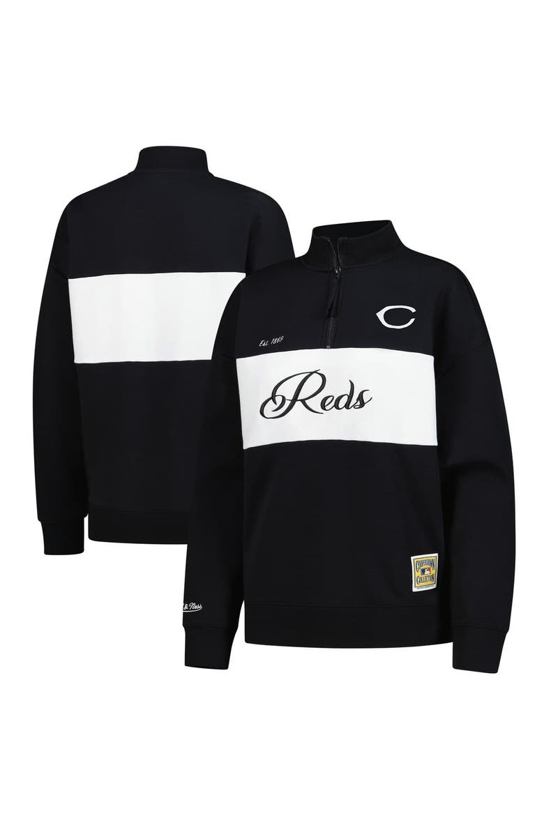 Women's Mitchell & Ness Black Cincinnati Reds Quarter-Zip Pullover Top, Alternate, color, Black